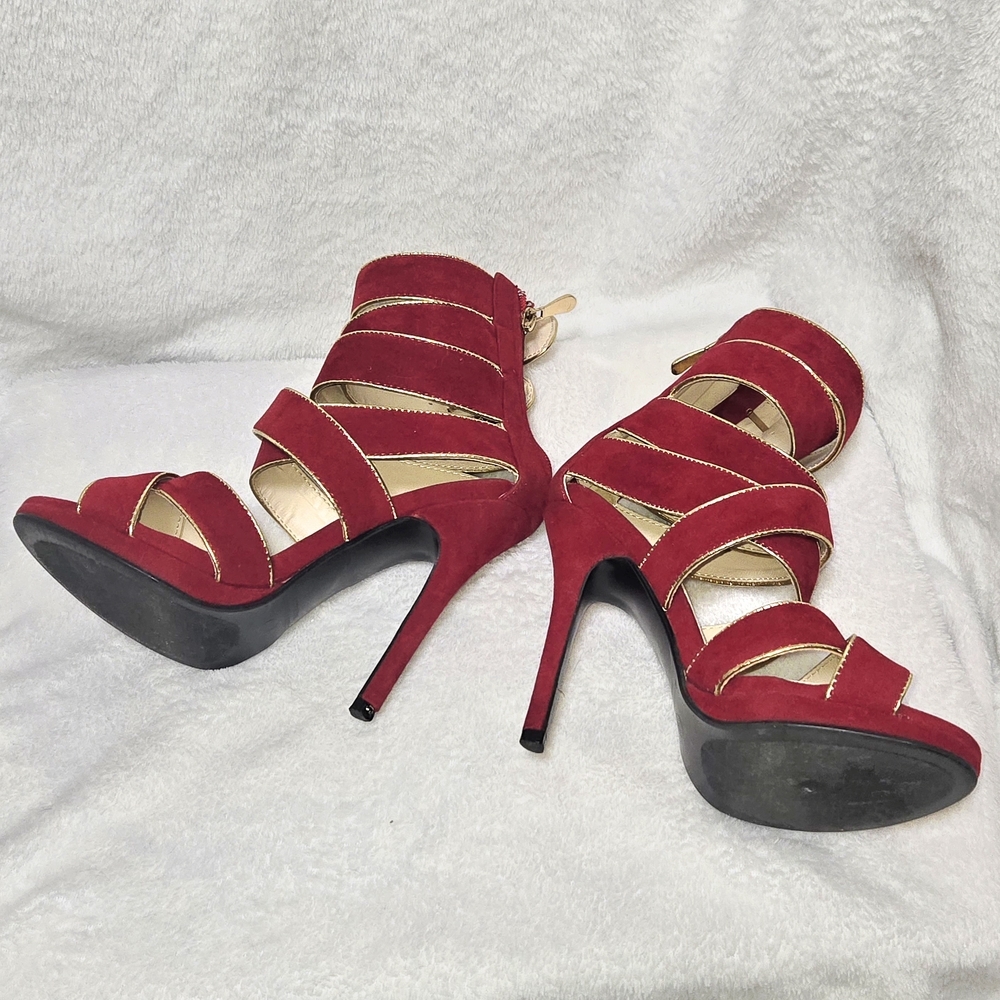Liliana Red/Gold 4" Stiletto HEELS Crisscross Strappy Sexy GIRLS' NIGHT 👠 FAB - Picture 7 of 15